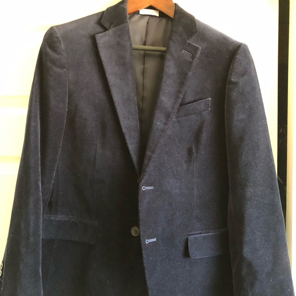 J. Ferrar Navy Blue Velvet Blazer